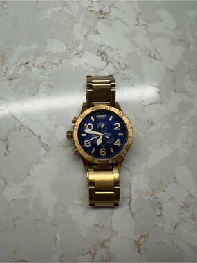 Nixon Gold-Tone Bracelet Watch with Blue Dial